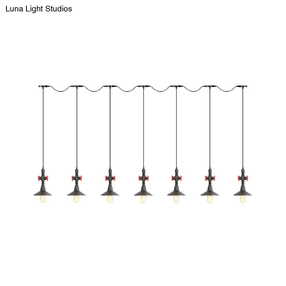 Industrial Saucer Iron Tandem Pendant Lamp In Black - 3/5/7-Bulb Restaurant Lighting Solution