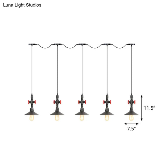 Industrial Saucer Iron Tandem Pendant Lamp In Black - 3/5/7-Bulb Restaurant Lighting Solution