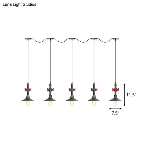 Industrial Saucer Iron Tandem Pendant Lamp In Black - 3/5/7-Bulb Restaurant Lighting Solution