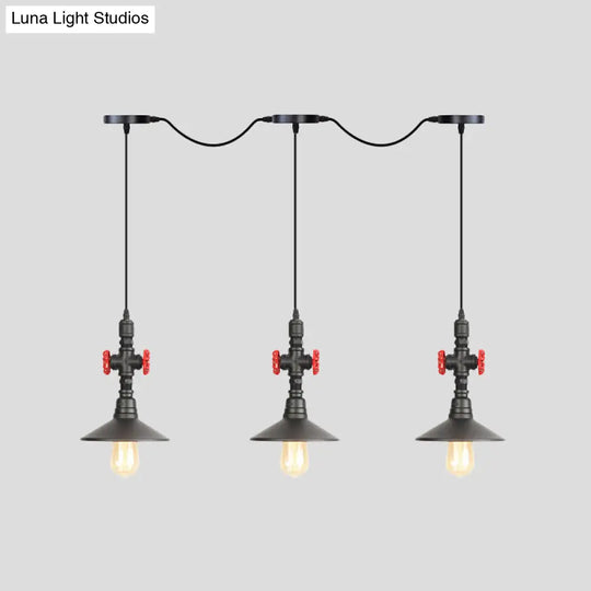 Industrial Saucer Tandem Pendant Lamp - Black (3/5/7-Bulb) For Restaurant Lighting