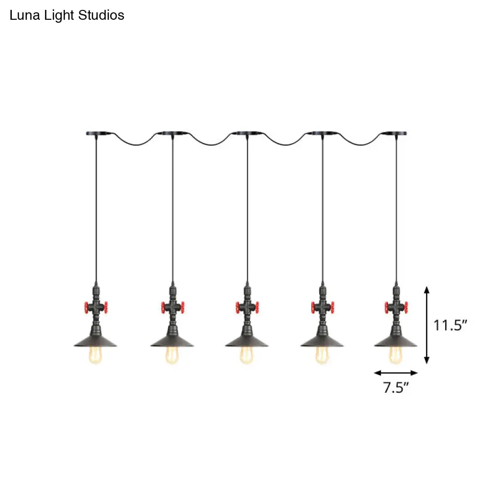 Industrial Saucer Tandem Pendant Lamp - Black (3/5/7-Bulb) For Restaurant Lighting
