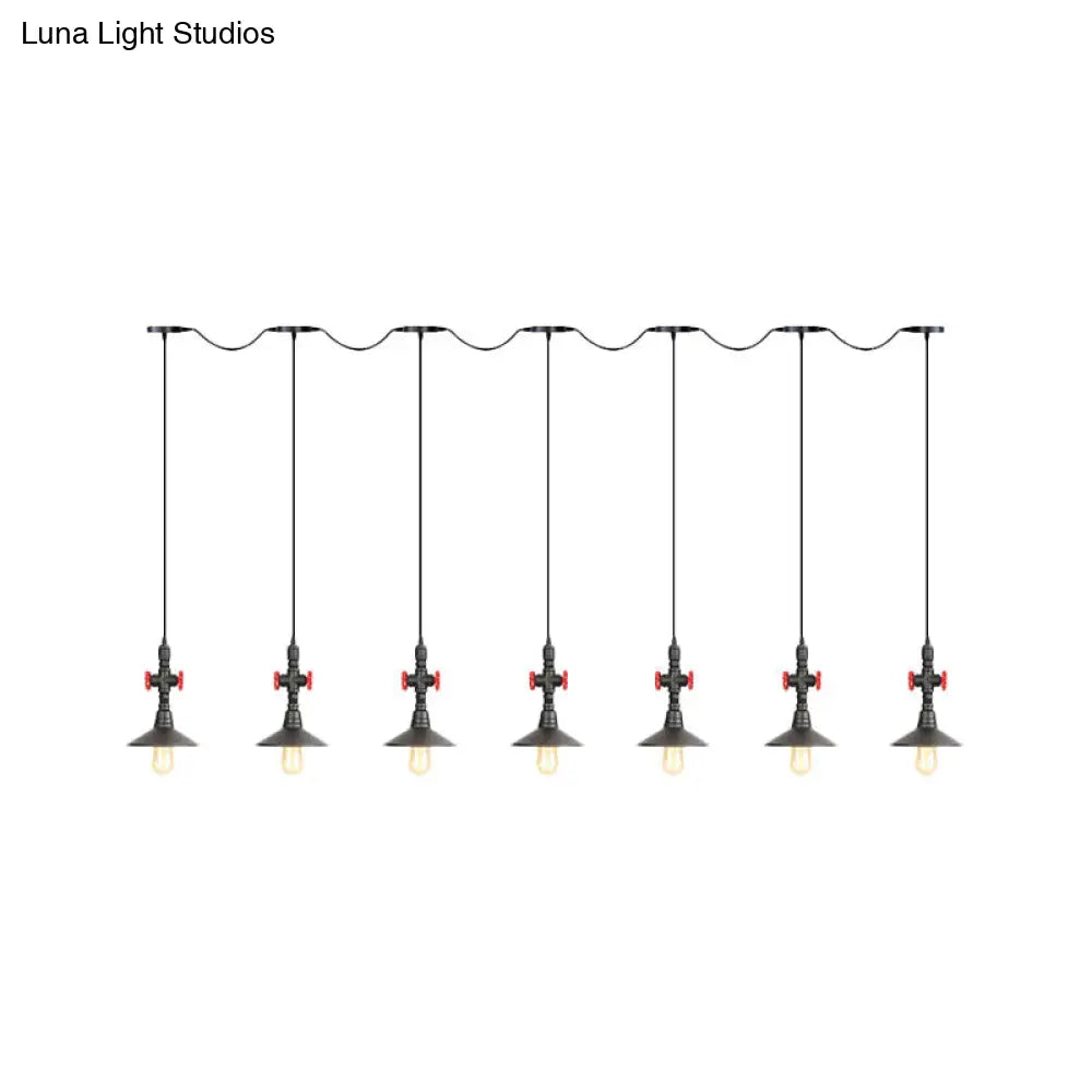 Industrial Saucer Tandem Pendant Lamp - Black (3/5/7-Bulb) For Restaurant Lighting