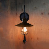 Industrial Sconce Light With Adjustable Pulley - Black Finish Clear Glass And Caged Design