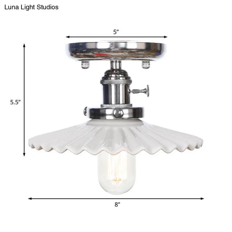 Industrial Semi Flush Ceiling Light With Cone/Saucer Opal/Clear Glass Shade - Perfect For Living
