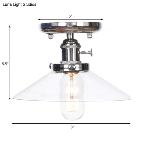 Industrial Semi Flush Ceiling Light With Cone/Saucer Opal/Clear Glass Shade - Perfect For Living