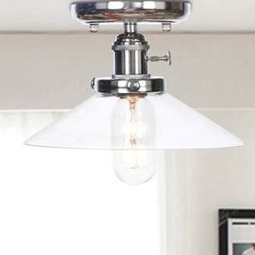 Industrial Semi Flush Ceiling Light With Cone/Saucer Opal/Clear Glass Shade - Perfect For Living