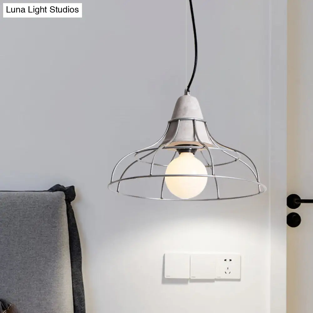 Industrial Silver Cylinder Pendant Light Fixture With Iron Head And Cage Design / Dome