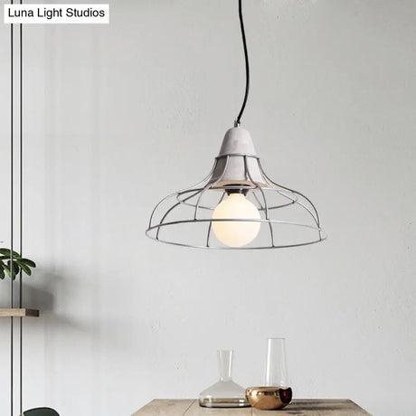Industrial Silver Cage Pendant Light Fixture For Coffee House 1 Head Iron Cement Ceiling Lamp
