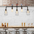 Industrial Silver Island Lighting With 5 Bulbs Metallic Caged Hanging Lamp Pipe And Pressure Gauge