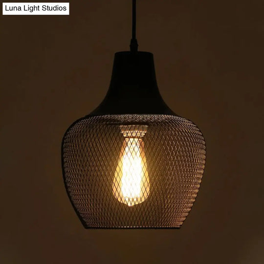 Industrial Single-Light Black Mesh Bowl Pendant Lamp For Dining Room