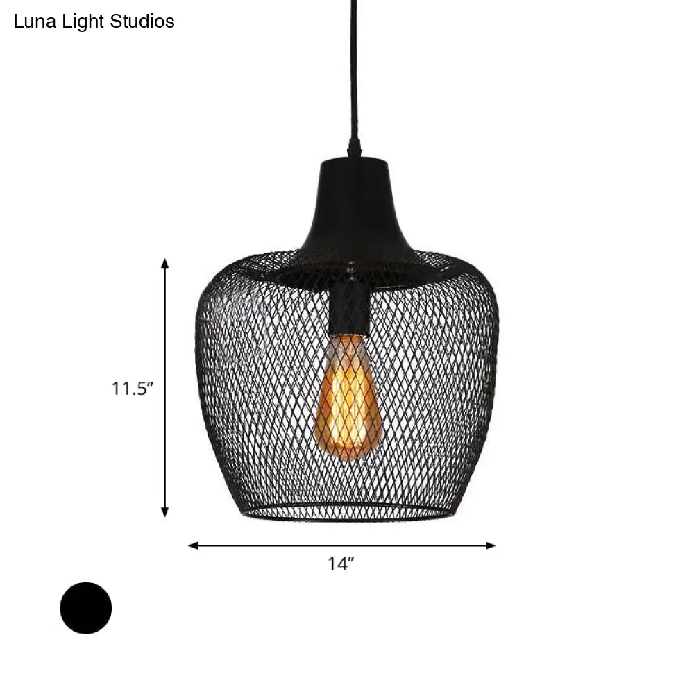 Industrial Single-Light Black Mesh Bowl Pendant Lamp For Dining Room