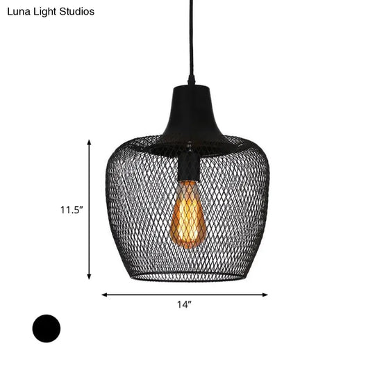 Industrial Single-Light Black Mesh Bowl Pendant Lamp For Dining Room