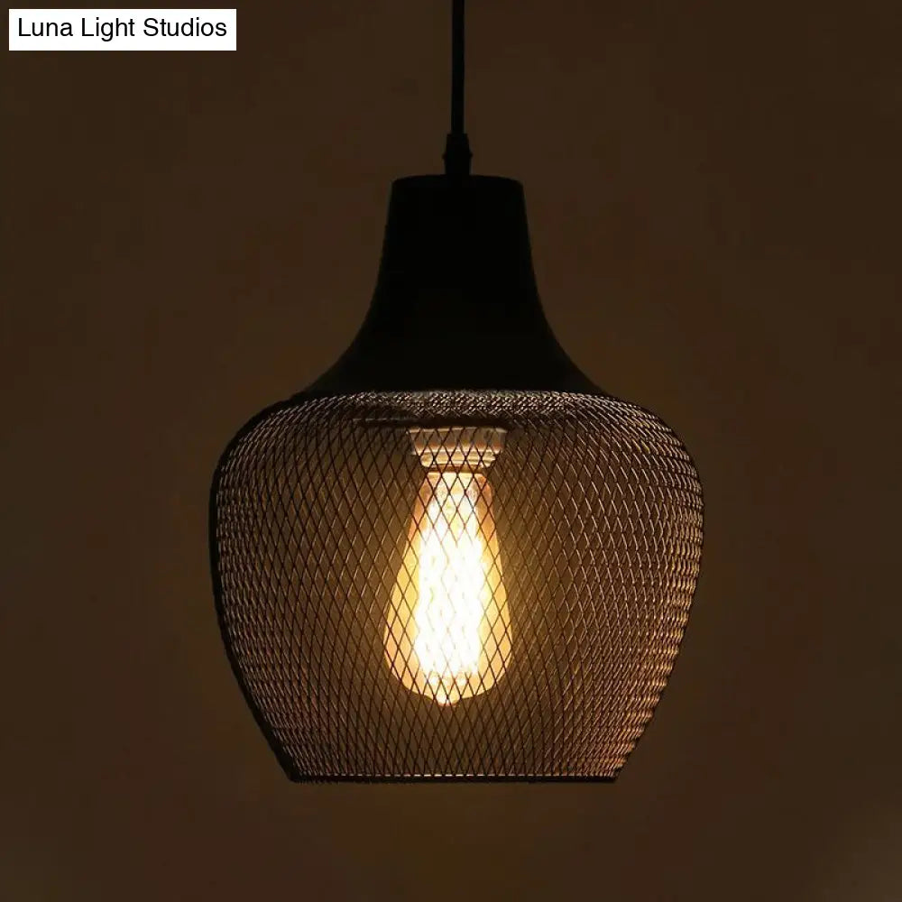 Industrial Mesh Metal Pendant Light In Black For Dining Room