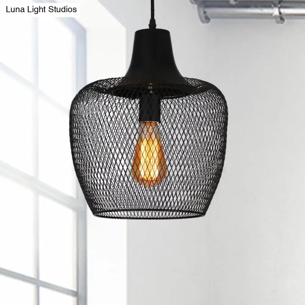 Industrial Mesh Metal Pendant Light In Black For Dining Room