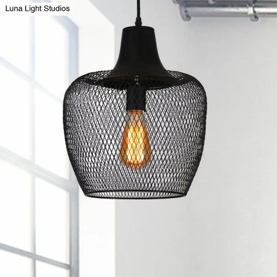 Industrial Mesh Metal Pendant Light In Black For Dining Room