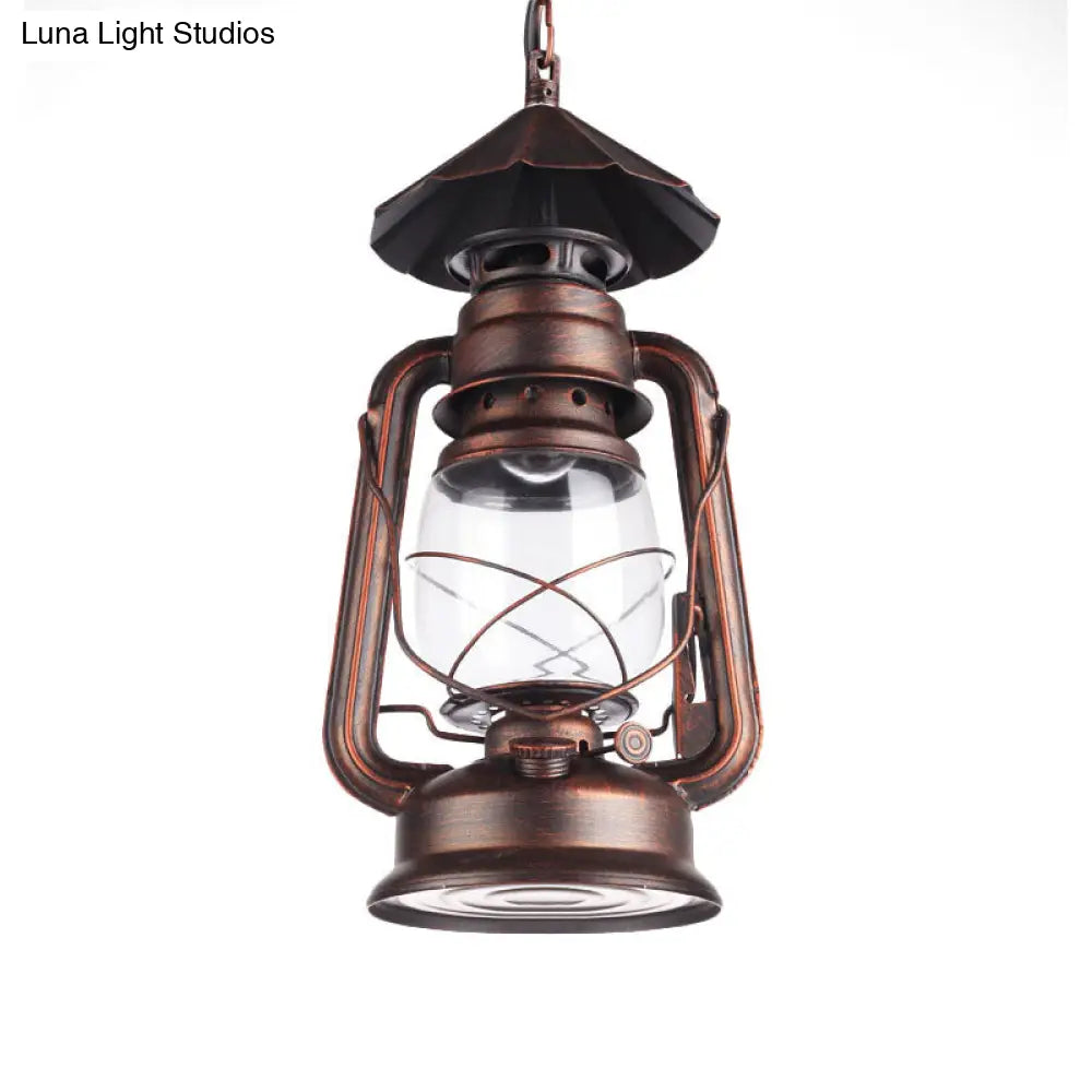 Industrial Clear Glass Single Light Pendant In Black/Antique Bronze/Weathered Copper - Kerosene