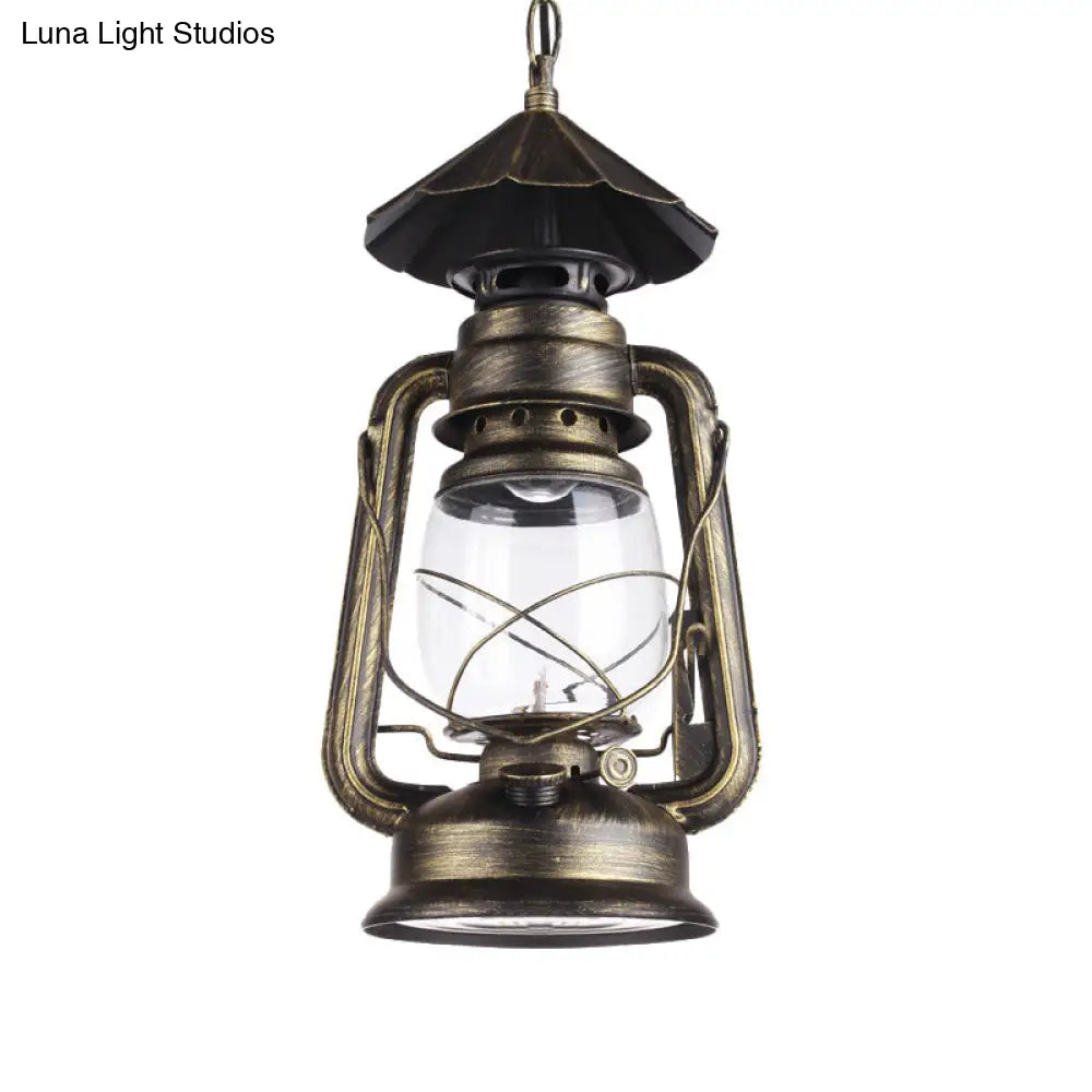 Industrial Clear Glass Single Light Pendant In Black/Antique Bronze/Weathered Copper - Kerosene
