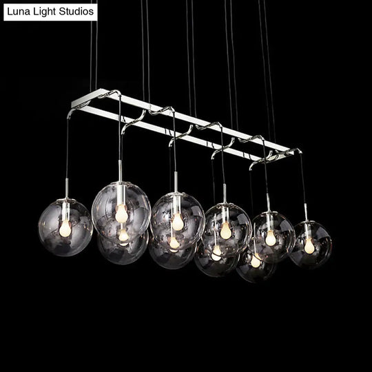Industrial Smoke Glass Island Lighting 6/8/10-Light Nickel/Bronze Led Pendant Fixture