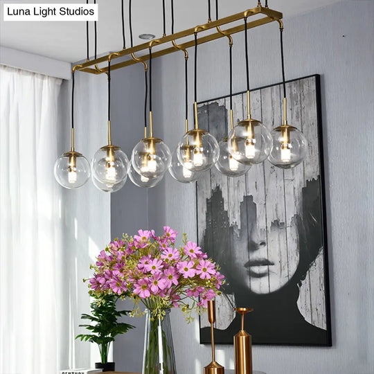 Industrial Smoke Glass Island Lighting 6/8/10-Light Nickel/Bronze Led Pendant Fixture
