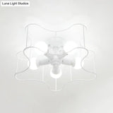 Industrial Star Shaped Metal 5-Bulb Light Fixture In Black/White With Cage For Living Room.