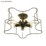 Industrial Star Shaped Metal 5-Bulb Light Fixture In Black/White With Cage For Living Room.