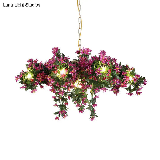Industrial Starburst Chandelier With 12 Metal Lights And Flower Decor In Black