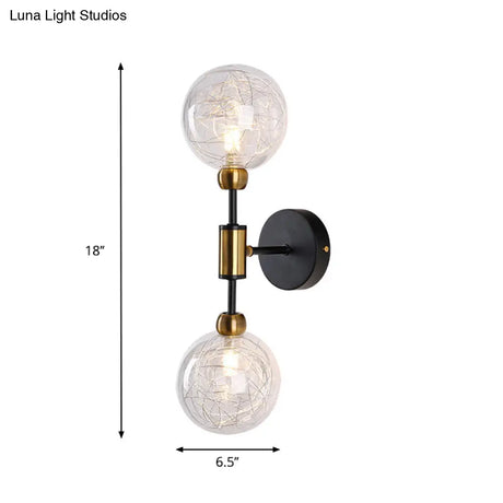 Industrial Style 1/2-Light Bedroom Sconce Wall Lamp - Black/Brass Finish With Clear Glass Shade