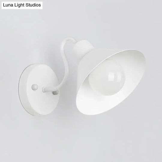 Industrial Style 1-Light Bedroom Wall Lamp With Cone Metal Shade - White/Black Sconce Fixture