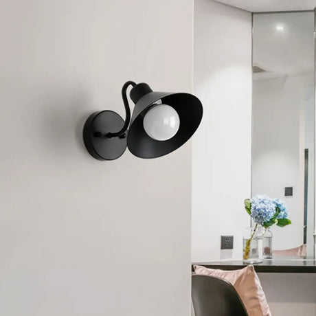Industrial Style 1-Light Bedroom Wall Lamp With Cone Metal Shade - White/Black Sconce Fixture Black