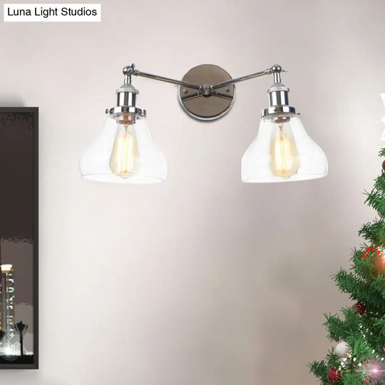 Industrial Style 2-Light Wall Sconce Lamp - Clear Glass With Black/Brass/Bronze Finish