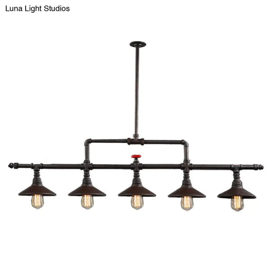 Industrial Style 3/5-Head Pendant Lighting With Cone Shade And Red Valve In Rust Finish 5 /