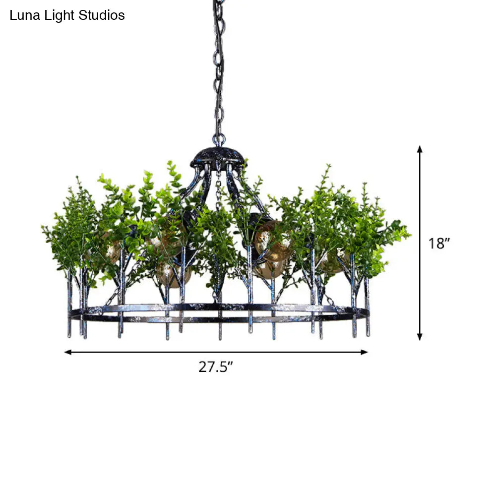 Industrial Iron Chandelier With 6 Nickel Heads - Circular Hanging Light Fixture Plant Decor