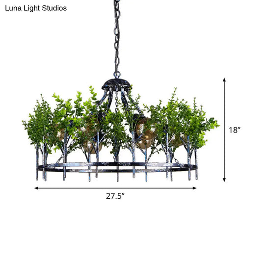 Industrial Iron Chandelier With 6 Nickel Heads - Circular Hanging Light Fixture Plant Decor