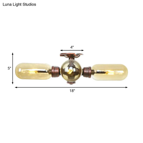 Industrial Style Amber Glass Semi Flush Mount Ceiling Light With Weathered Copper Finish - 3/4/5