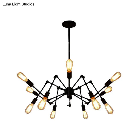 Retro Industrial Black Chandelier Wrought Iron Multi-Light Pendant For Living Room