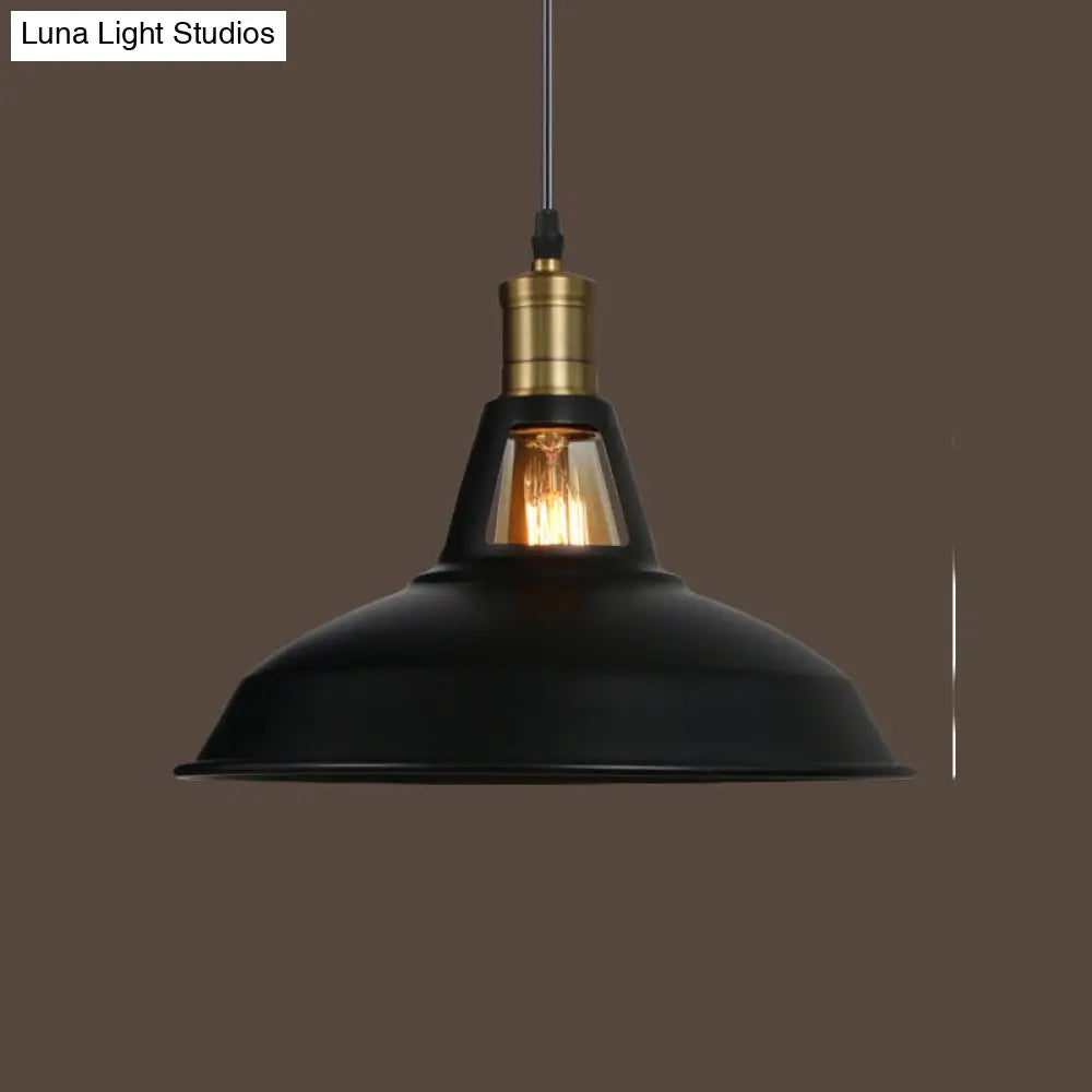 Industrial-Style Black Iron Pendant Lamp For Restaurants - 1-Light Bowl/Cage/Barn Design