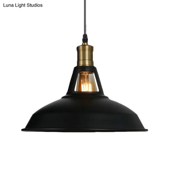 Industrial-Style Black Iron Pendant Lamp For Restaurants: 1-Light Bowl/Cage/Barn Design / G