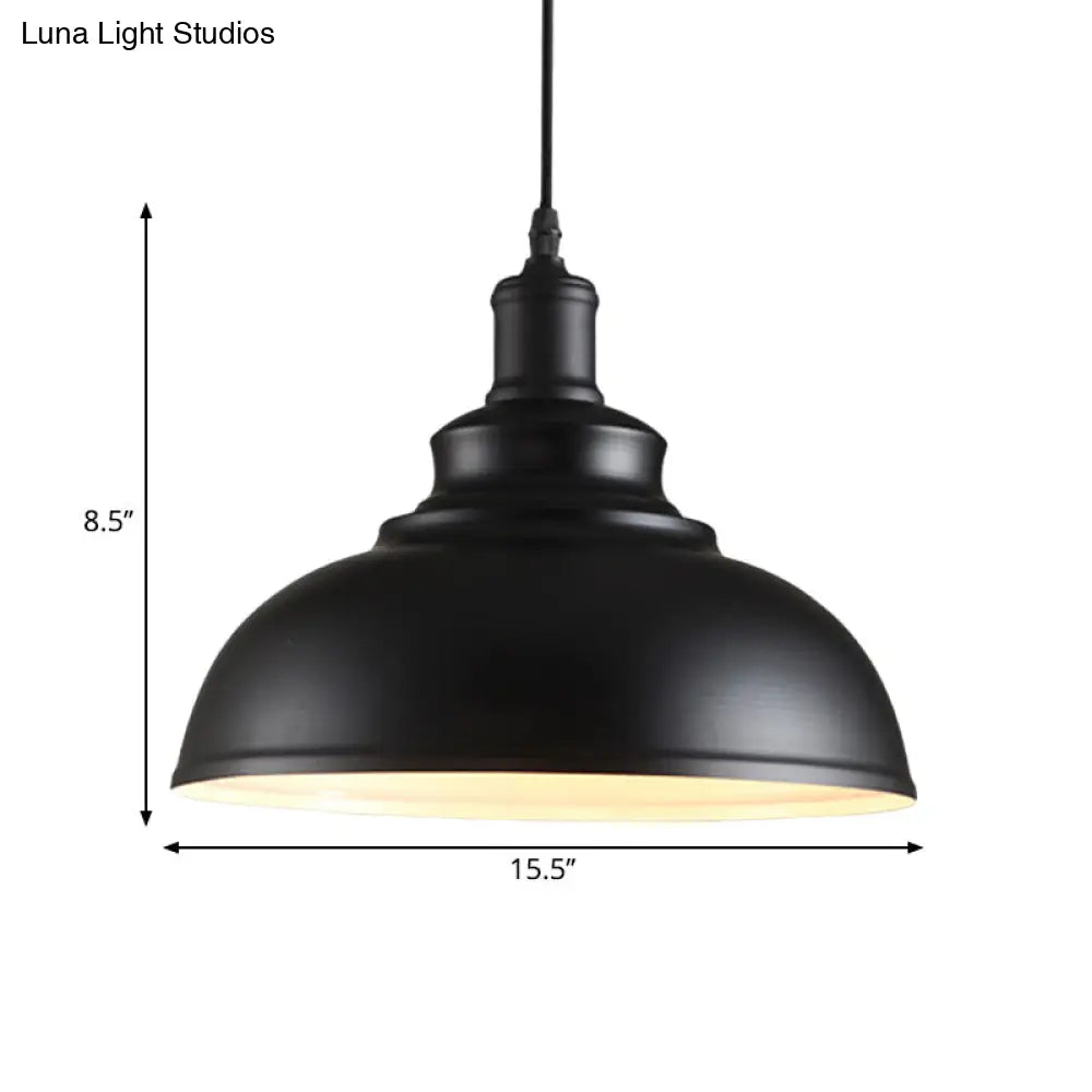 Industrial Style Black Metal Bowl Suspension Light With 1-Bulb - Ideal For Dining Room