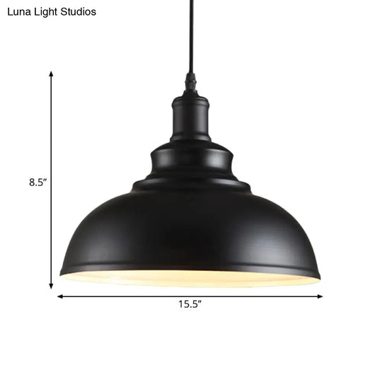 Industrial Style Black Metal Bowl Suspension Light With 1-Bulb - Ideal For Dining Room