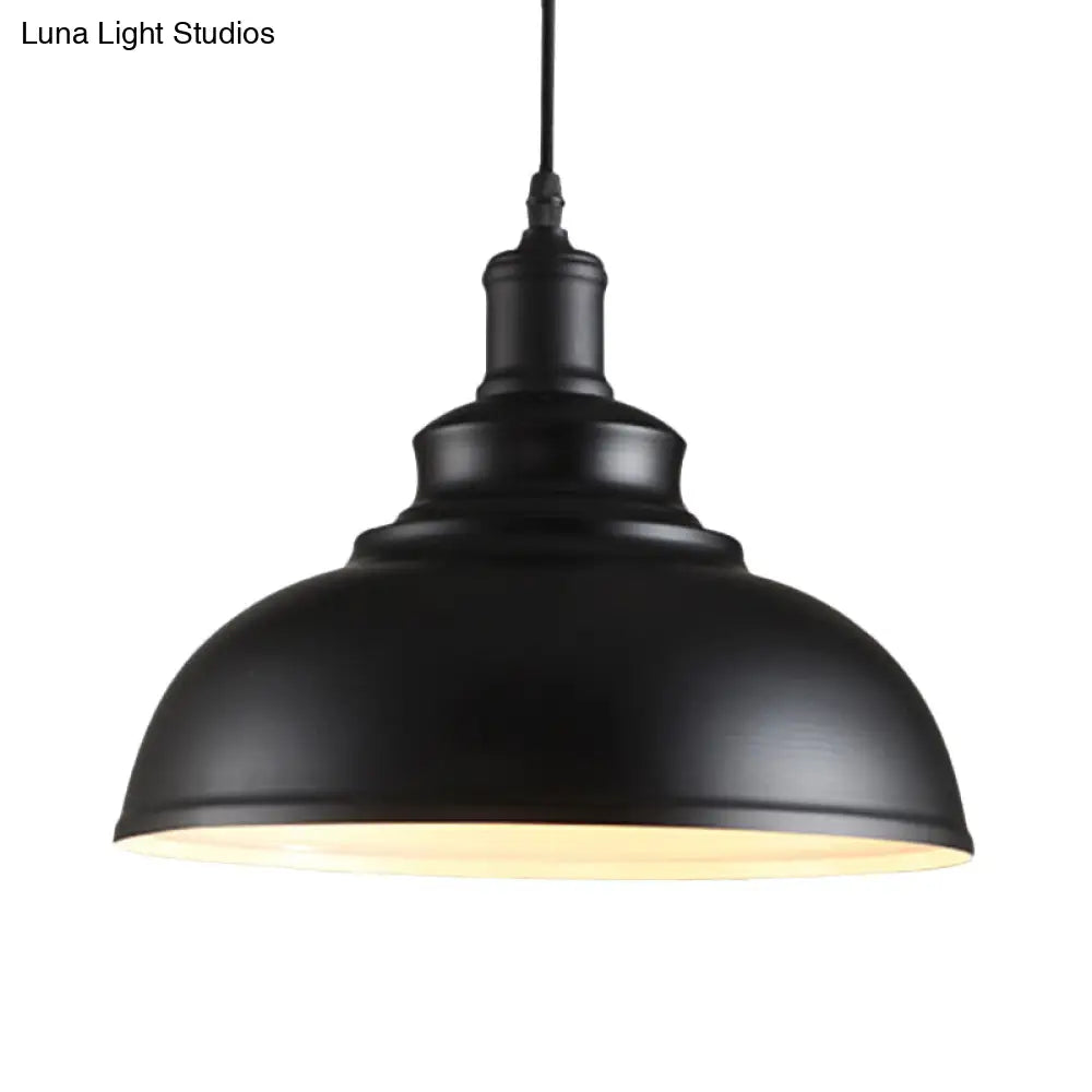 Black Industrial Metal Bowl Suspension Light - Stylish 1-Bulb Hanging Lamp For Dining Room