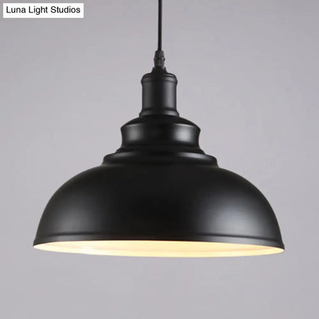 Industrial Style Black Metal Bowl Suspension Light With 1-Bulb - Ideal For Dining Room