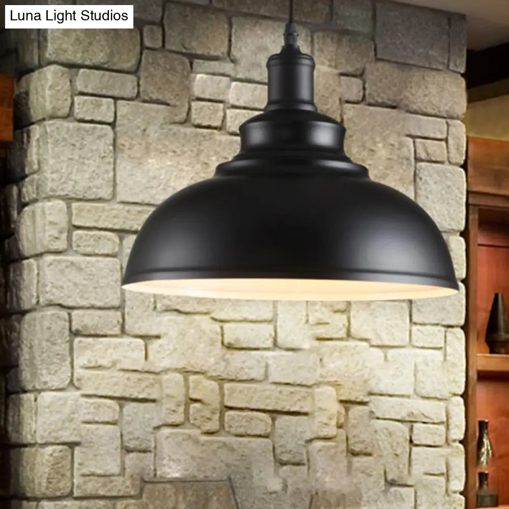 Black Industrial Metal Bowl Suspension Light - Stylish 1-Bulb Hanging Lamp For Dining Room