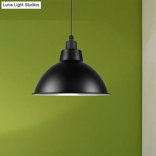Industrial Style Black Metal Pendant Lighting - 1 Head Bowl Suspension Light 12’/14’/15’ Width