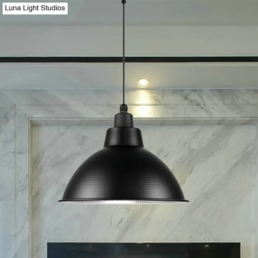 Industrial Style Black Metal Pendant Lighting - 1 Head Bowl Suspension Light 12’/14’/15’ Width