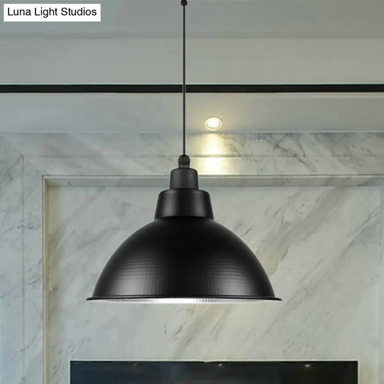 Industrial Style Black Metal Pendant Lighting - 1 Head Bowl Suspension Light 12’/14’/15’ Width