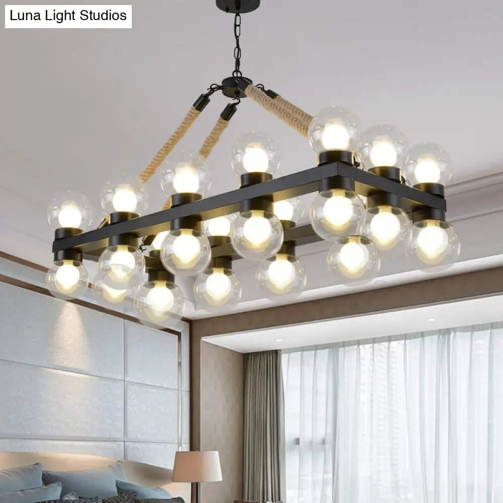 Industrial-Style Black Molecular Chandelier With 24 Clear Glass Lights For Dining Room Or Island