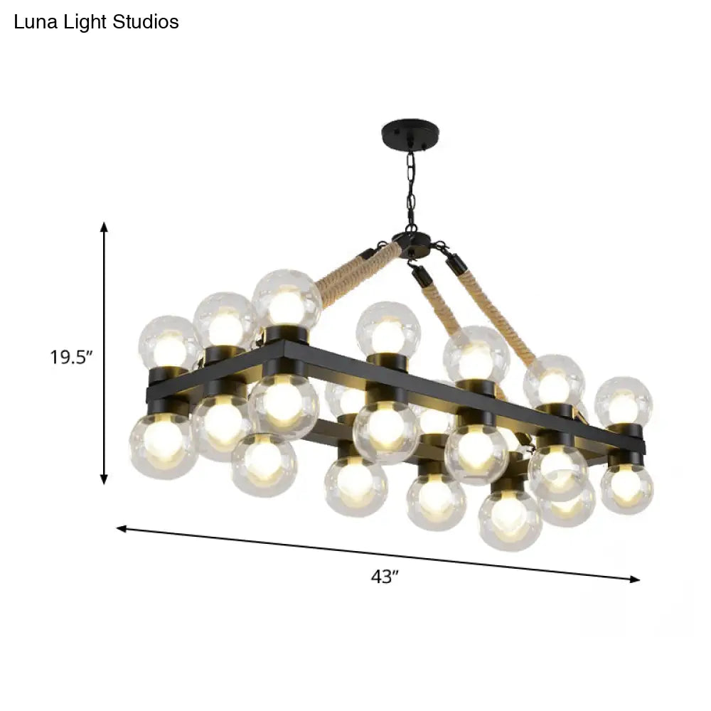 Industrial-Style Black Molecular Chandelier With 24 Clear Glass Lights For Dining Room Or Island