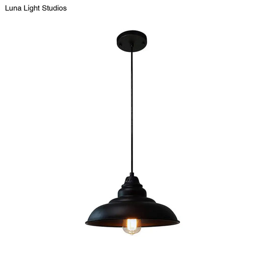 Industrial Style Black Pendant Light With Metallic Bowl Shade For Dining Room Suspension Lighting