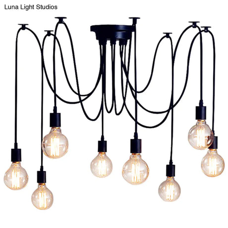 Industrial Style Black Spider Shape Pendant Lamp With Multi Light Edison Bulb - Perfect For Living