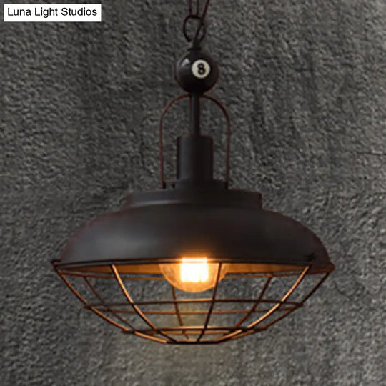 Industrial Black Metal Cage Pendant Lamp - Stylish Ceiling Fixture For Restaurant